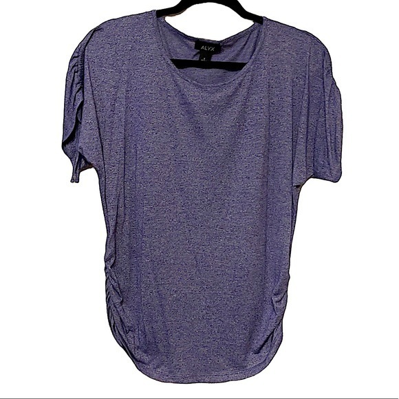 S Alyx Ruched Gathered Short Sleeved Heather Blue / Purple‎ Tied Lace Up Shirt - Picture 1 of 5